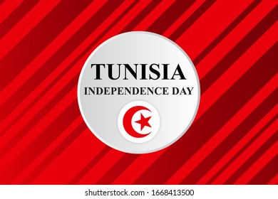 Tunisia Independence Day greeting card. Vector illustration of a state flag. Red striped texture concept. Holiday template for banner, advertising, print, backdrop, design, cover.