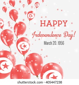 Tunisia Independence Day Greeting Card. Flying Balloons in Tunisian National Colors. Happy Independence Day Tunisia Vector Illustration.