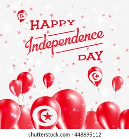 Tunisia Independence Day Patriotic Design. Balloons in National Colors of the Country. Happy Independence Day Vector Greeting Card.