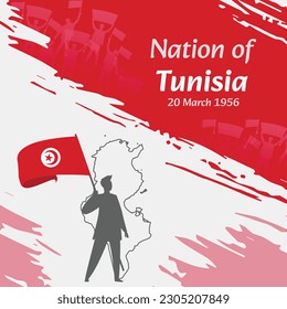 Tunisia Independence Day Post Design. March 20th, the day when Tunisians made this nation free. Suitable for national days. Perfect concepts for social media posts, greeting card, cover, banner.