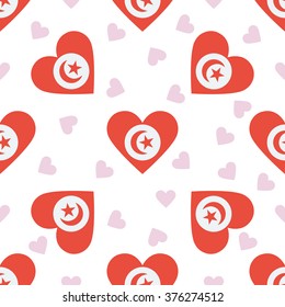 Tunisia independence day seamless pattern. Patriotic country flag background. Tunisia flag in the shape of heart. Vector seamless pattern.