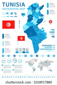 Tunisia infographic map and flag - High Detailed Vector Illustration
