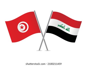 Tunisia and Iraq crossed flags. Tunisian and Iraqi flags isolated on white background. Vector icon set. Vector illustration.