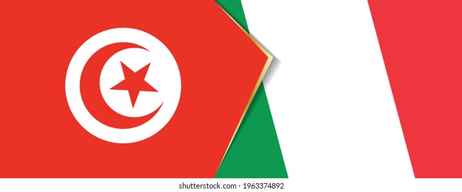 Tunisia and Italy flags, two vector flags symbol of relationship or confrontation.