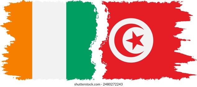 Tunisia and Ivory Coast grunge flags connection, vector