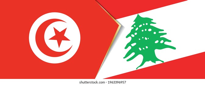 Tunisia and Lebanon flags, two vector flags symbol of relationship or confrontation.
