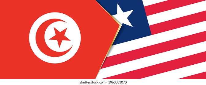 Tunisia and Liberia flags, two vector flags symbol of relationship or confrontation.