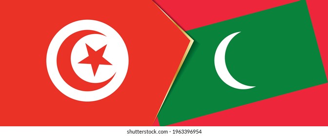 Tunisia and Maldives flags, two vector flags symbol of relationship or confrontation.