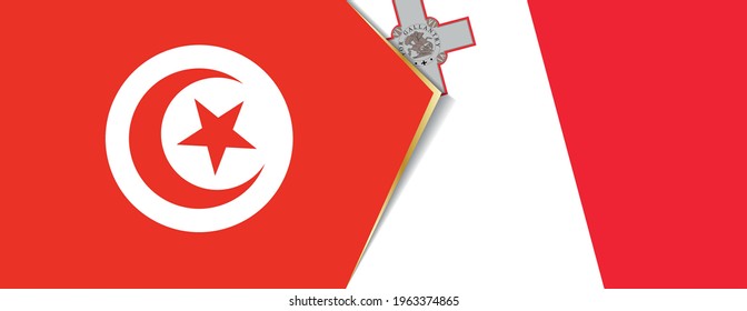 Tunisia and Malta flags, two vector flags symbol of relationship or confrontation.
