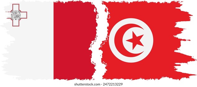 Tunisia and Malta grunge flags connection, vector