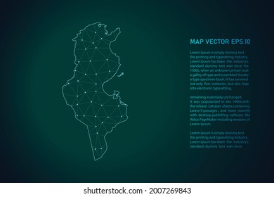 tunisia map. Abstract mash line and point scales on dark background . 3D mesh polygonal network line, design sphere, dot and structure. Vector illustration eps 10.