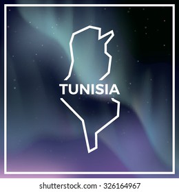 Tunisia map against the backdrop of polar lights on the starry sky. Aurora Borealis abstract vector background. EPS10 contains transparency, mesh gradients used.