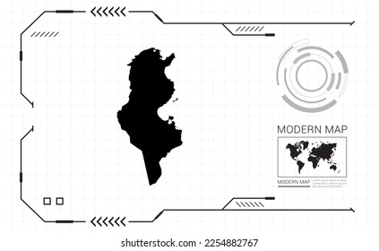 Mapa tunecino del marco digital negro HUD, GUI, interfaz de interfaz de usuario vector de radar.