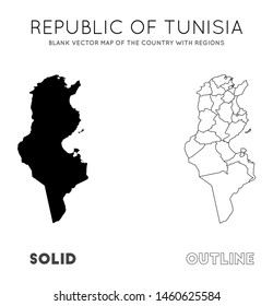Tunisia map. Blank vector map of the country with regions. Borders of Tunisia for your infographic. Vector illustration.