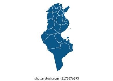 Tunisia Map blue Color on White Backgound