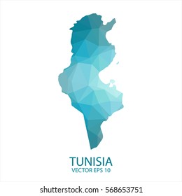 Tunisia map - blue geometric rumpled triangular low poly style gradient graphic background , polygonal design for your . Vector illustration eps 10.