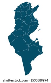 Tunisia map with boundaries vector illustration background. Light blue color. 