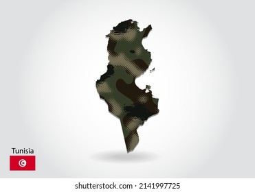 mapa de túnez con patrón de camuflaje, Selva - textura verde en el mapa. Concepto militar para el ejército, los soldados y la guerra. escudo de armas, bandera.