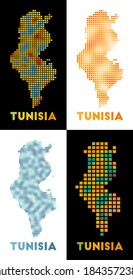 Tunisia map. Collection of maps of Tunisia in dotted style. Borders of the country filled with rectangles for your design. Vector illustration.