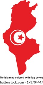 Tunisia map colored with flag colors isolated vector illustration