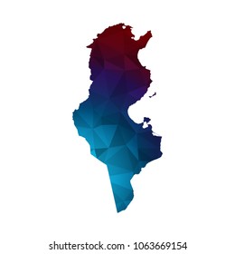 Tunisia map - Colorful Polygonal map of Tunisia rumpled triangular low poly style gradient graphic background , Vector illustration eps 10.