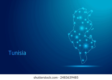 Tunisia map - concept of communication technology, graphic of low poly.