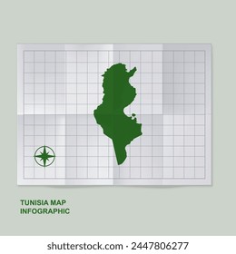 Tunisia map country in folded grid paper