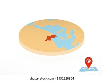 Tunisia map designed in isometric style, orange circle map of Tunisia for web, infographic and more.   