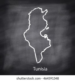 Tunisia map drawn with chalk on blackboard background.Vector Illustration EPS10.
