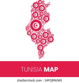 Tunisia map filled with flag-shaped circles, Tunisia map with flag