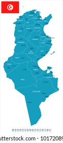 Tunisia map and flag - High Detailed Vector Illustration