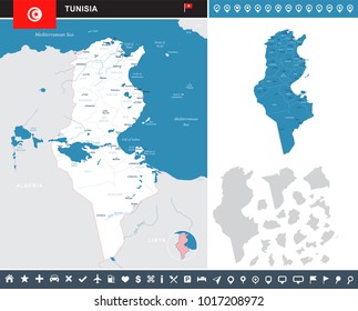 Tunisia map and flag - High Detailed Vector Illustration