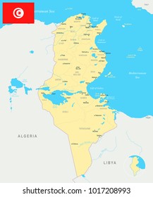Tunisia map and flag - High Detailed Vector Illustration