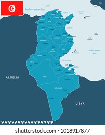Tunisia map and flag - High Detailed Vector Illustration