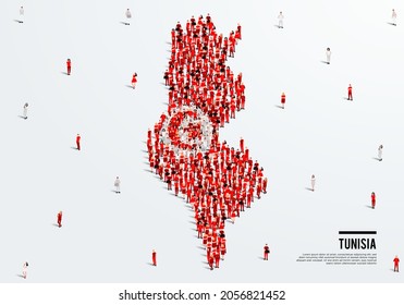 Tunisia Map and Flag. A large group of people in the Tunis flag color form to create the map. Vector Illustration. svg
