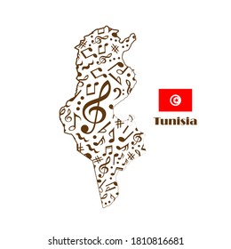 Tunisia map flag made from music notes. 