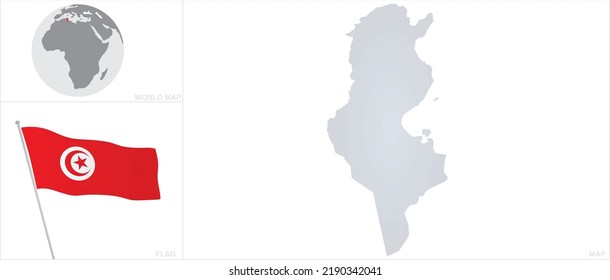 Tunisia  map and flag. vector  svg