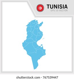 Tunisia map and flag in white background