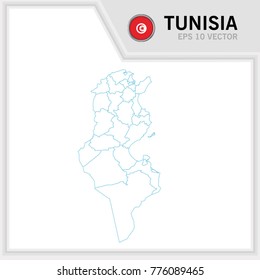 Tunisia map and flag in white background