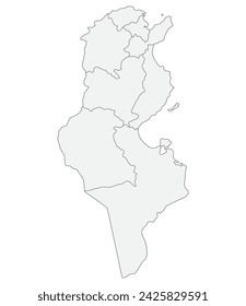 Tunisia map. Map of Tunisia in four main regions in white color