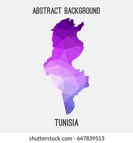 Tunisia map in geometric polygonal,mosaic style in purple shades.Abstract tessellation,modern design background,low poly. Vector illustration.