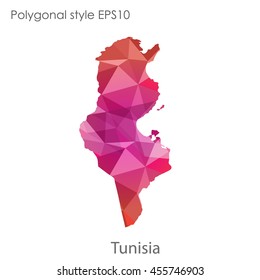 Tunisia map in geometric polygonal,mosaic style.Abstract gems triangle,modern design background. Vector illustration EPS10