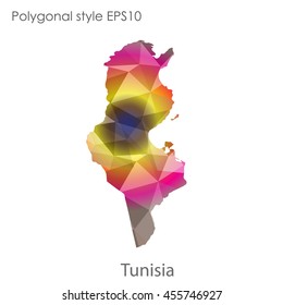 Tunisia map in geometric polygonal,mosaic style.Abstract gems triangle,modern design background. Vector illustration EPS10