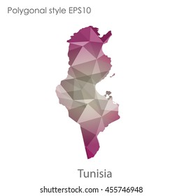 Tunisia map in geometric polygonal,mosaic style.Abstract gems triangle,modern design background. Vector illustration EPS10
