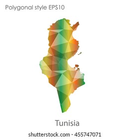 Tunisia map in geometric polygonal,mosaic style.Abstract gems triangle,modern design background. Vector illustration EPS10