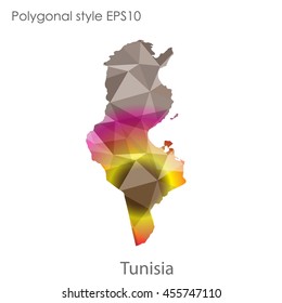 Tunisia map in geometric polygonal,mosaic style.Abstract gems triangle,modern design background. Vector illustration EPS10