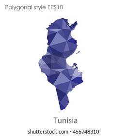 Tunisia map in geometric polygonal,mosaic style.Abstract gems triangle,modern design background. Vector illustration EPS10