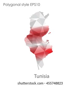 Tunisia map in geometric polygonal,mosaic style.Abstract gems triangle,modern design background. Vector illustration EPS10