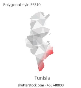 Tunisia map in geometric polygonal,mosaic style.Abstract gems triangle,modern design background. Vector illustration EPS10