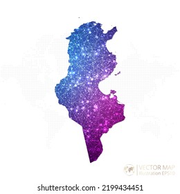 Tunisia map in geometric wireframe blue with purple polygonal style gradient graphic on white background. Vector Illustration Eps10.